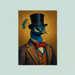 Dapper peacock portrait of a very well dressed peacock in colourful clothes and a top hat poster 8