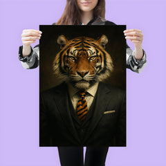 Dapper tiger portrait of a badass looking tiger in a power suit with a tiger print tie poster 3