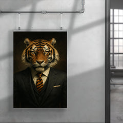 Dapper tiger portrait of a badass looking tiger in a power suit with a tiger print tie poster 4