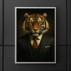 Dapper tiger portrait of a badass looking tiger in a power suit with a tiger print tie poster 5