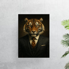 Dapper tiger portrait of a badass looking tiger in a power suit with a tiger print tie poster 7