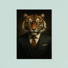 Dapper tiger portrait of a badass looking tiger in a power suit with a tiger print tie poster 8
