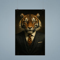 Dapper tiger portrait of a badass looking tiger in a power suit with a tiger print tie poster 9