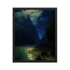 Darial Gorge by Ivan Aivazovsky, 1862 framed print on a plain backdrop in size 16"x20".