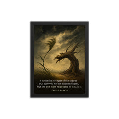 darwin quote not strongest or most intelligent but most responsive to change framed print on a plain backdrop in size 12"x16".