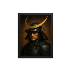 Date Masamune crescent helm portrait framed print on a plain backdrop in size 12"x16".