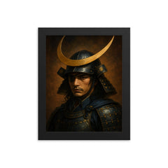 Date Masamune crescent helm portrait framed print on a plain backdrop in size 8"x10".