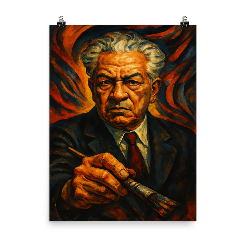 David Alfaro Siqueiros poster on a plain backdrop in size 8