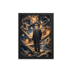 David Hilbert in impossible geometric space framed print on a plain backdrop in size 12"x16".