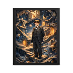 David Hilbert in impossible geometric space framed print on a plain backdrop in size 16"x20".