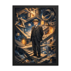 David Hilbert in impossible geometric space framed print on a plain backdrop in size 18"x24".
