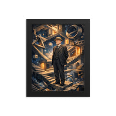 David Hilbert in impossible geometric space framed print on a plain backdrop in size 8"x10".