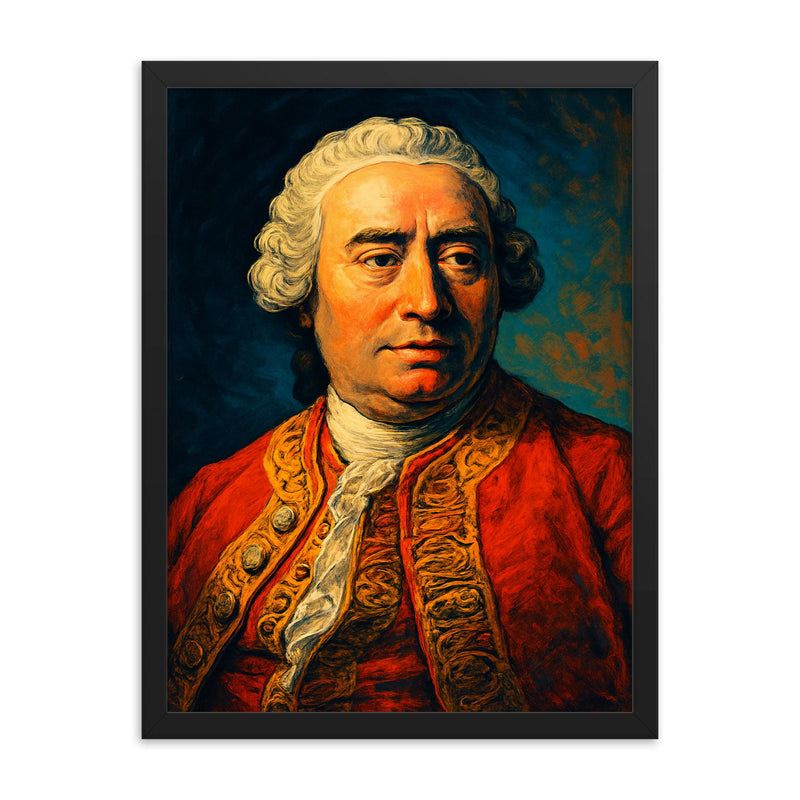 David Hume framed print on a plain backdrop in size 18