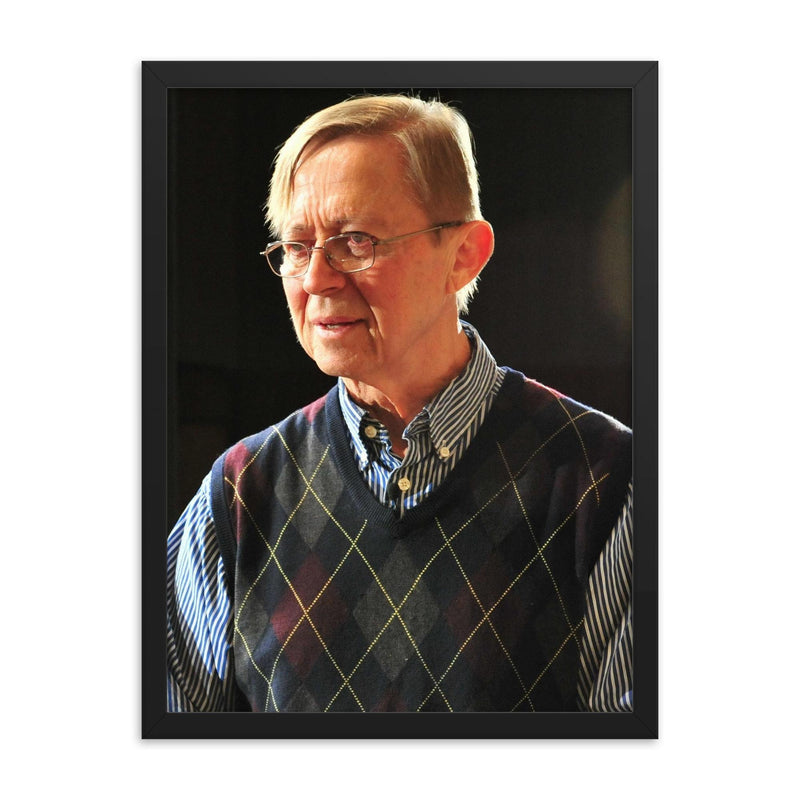 David Maslanka framed print on a plain backdrop in size 18