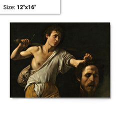 David with the Head of Goliath by Caravaggio metal print on a plain backdrop in size 12"x16".