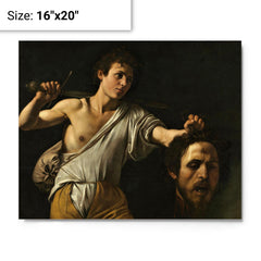 David with the Head of Goliath by Caravaggio metal print on a plain backdrop in size 16"x20".