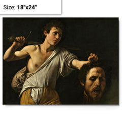 David with the Head of Goliath by Caravaggio metal print on a plain backdrop in size 18"x24".