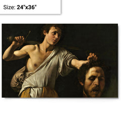 David with the Head of Goliath by Caravaggio metal print on a plain backdrop in size 24"x36".