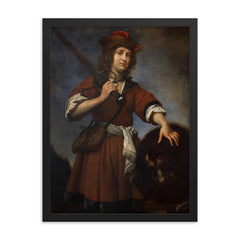David with the Head of Goliath by Carlo Dolci framed print on a plain backdrop in size 18"x24".