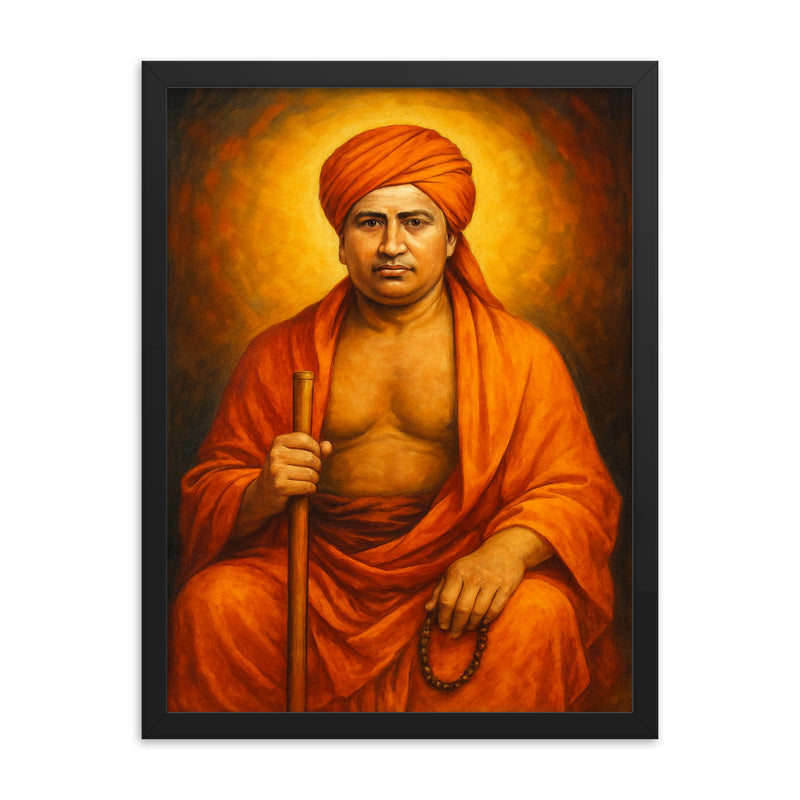 Dayananda Saraswati framed print on a plain backdrop in size 18