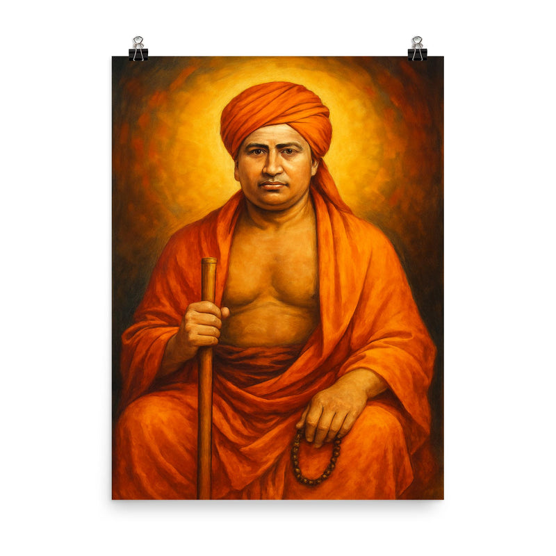 Dayananda Saraswati poster on a plain backdrop in size 8