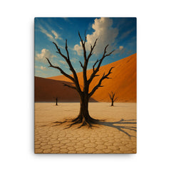 Deadvlei Clay Pan Namibia canvas print on a plain backdrop in size 18"x24".