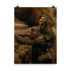 Death and the Soldier by Hans Larwin, 1917 poster on a plain backdrop in size 8"x10".