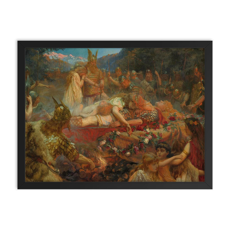 Death of a Viking Warrior by Charles Ernest Butler, 1909 framed print on a plain backdrop in size 18