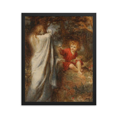Death Turning Away From an Innocent Child by Henry John Stock, 1893 framed print on a plain backdrop in size 16"x20".