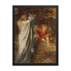 Death Turning Away From an Innocent Child by Henry John Stock, 1893 framed print on a plain backdrop in size 18"x24".