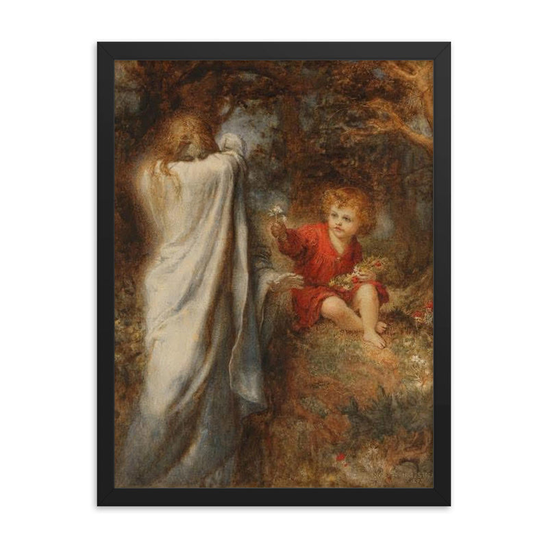 Death Turning Away From an Innocent Child by Henry John Stock, 1893 framed print on a plain backdrop in size 18