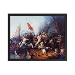 Decatur Boarding the Tripolitan Gunboat by Dennis Malone Carter, 1878 framed print on a plain backdrop in size 16"x20".