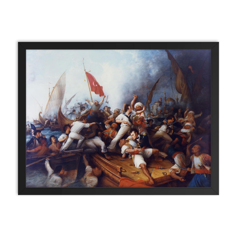 Decatur Boarding the Tripolitan Gunboat by Dennis Malone Carter, 1878 framed print on a plain backdrop in size 18