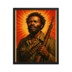 Dedan Kimathi framed print on a plain backdrop in size 16"x20".