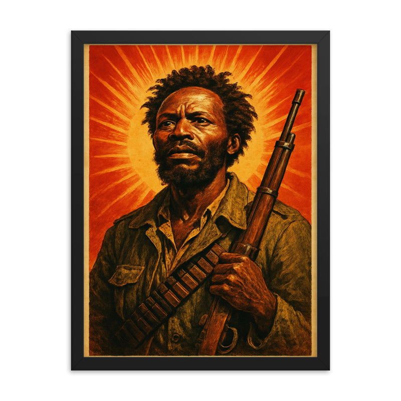 Dedan Kimathi framed print on a plain backdrop in size 18