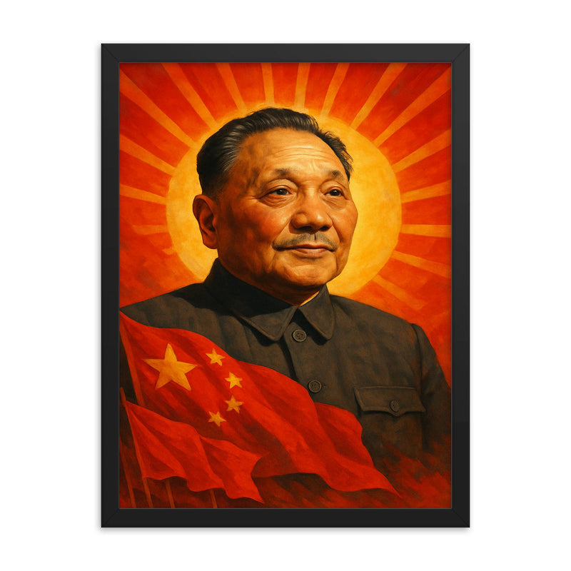 Deng Xiaoping framed print on a plain backdrop in size 18