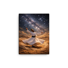 Dervish turning beneath constellations and desert wind canvas print on a plain backdrop in size 12"x16".