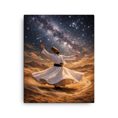 Dervish turning beneath constellations and desert wind canvas print on a plain backdrop in size 16"x20".