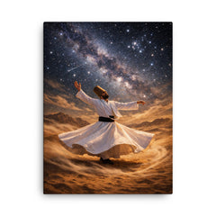 Dervish turning beneath constellations and desert wind canvas print on a plain backdrop in size 18"x24".