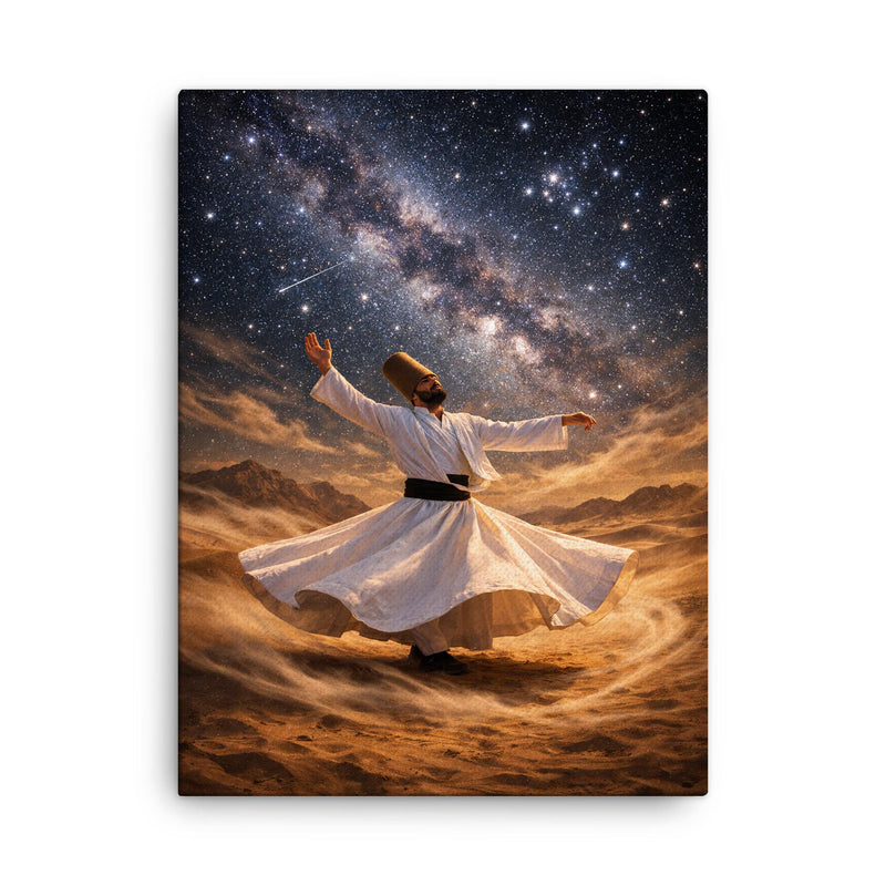 Dervish turning beneath constellations and desert wind canvas print on a plain backdrop in size 18