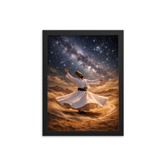 Dervish turning beneath constellations and desert wind framed print on a plain backdrop in size 12"x16".