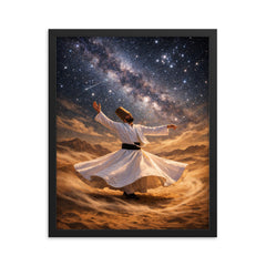 Dervish turning beneath constellations and desert wind framed print on a plain backdrop in size 16"x20".