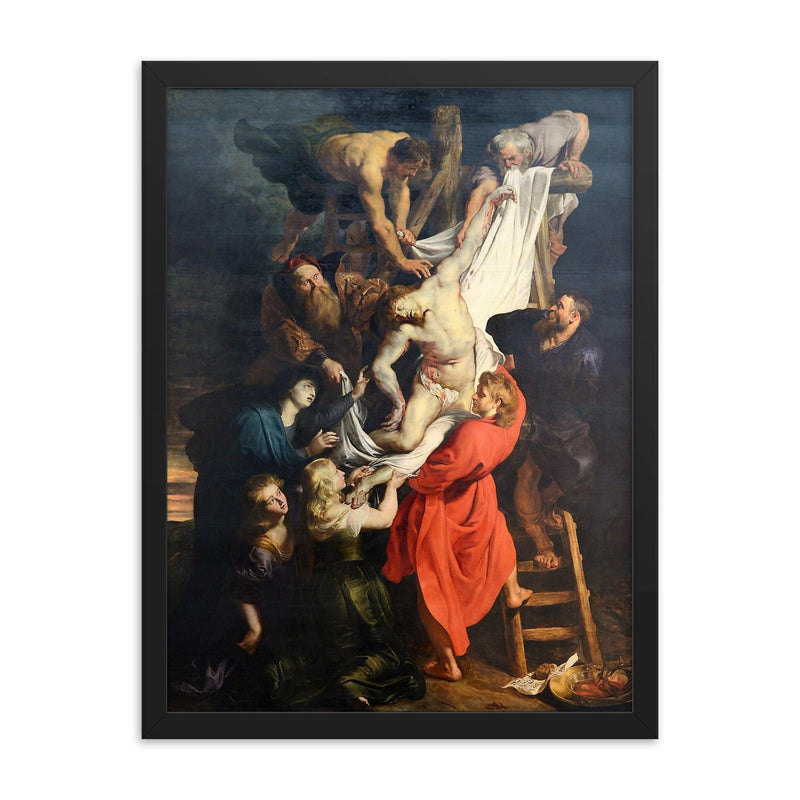 Descent from the Cross by Peter Paul Rubens framed print on a plain backdrop in size 18