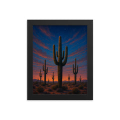 Desert cacti under a wide twilight sky framed print mockup 8x10