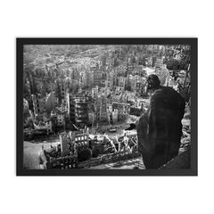 Destruction in Old Town Dresden from the Town Hall Tower, 15 Feb 1945 framed print on a plain backdrop in size 18"x24".