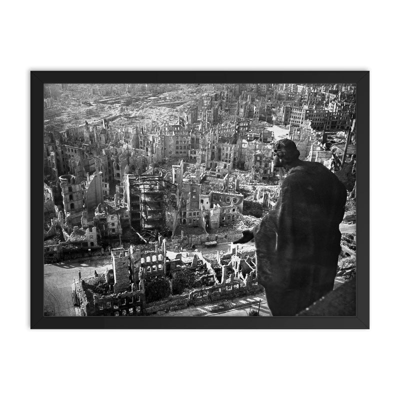 Destruction in Old Town Dresden from the Town Hall Tower, 15 Feb 1945 framed print on a plain backdrop in size 18
