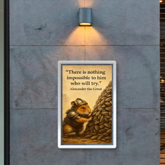 determined hamster in armor moving sunflower seed mountain inspiring alexander the great quote post poster 2