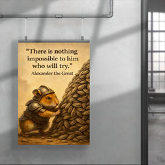 determined hamster in armor moving sunflower seed mountain inspiring alexander the great quote post poster 4