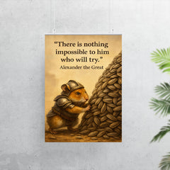 determined hamster in armor moving sunflower seed mountain inspiring alexander the great quote post poster 7