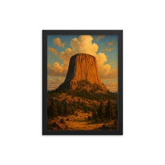 Devil's Tower Wyoming USA framed print on a plain backdrop in size 12"x16".